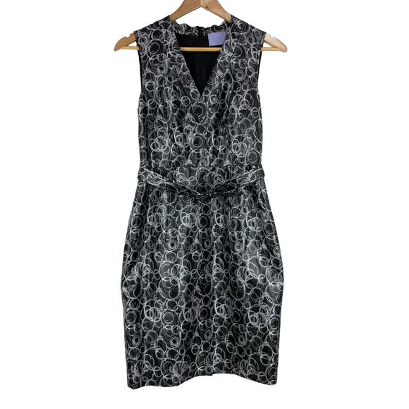 Vera Wang Lavender Label Belted Bubble Circle Sheath Dress V-Neck Size 4 Black - Picture 1 of 10